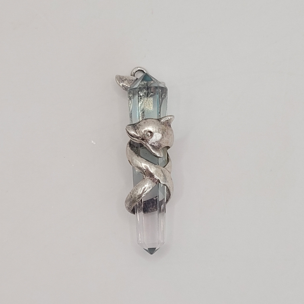 Ocean Themed 925 Sterling Silver Dolphin Wrapped Around Blue Crystal Pendant